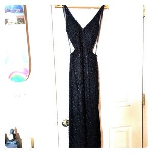 Vintage Silk Hand Beaded Black Dress Gown Wedding